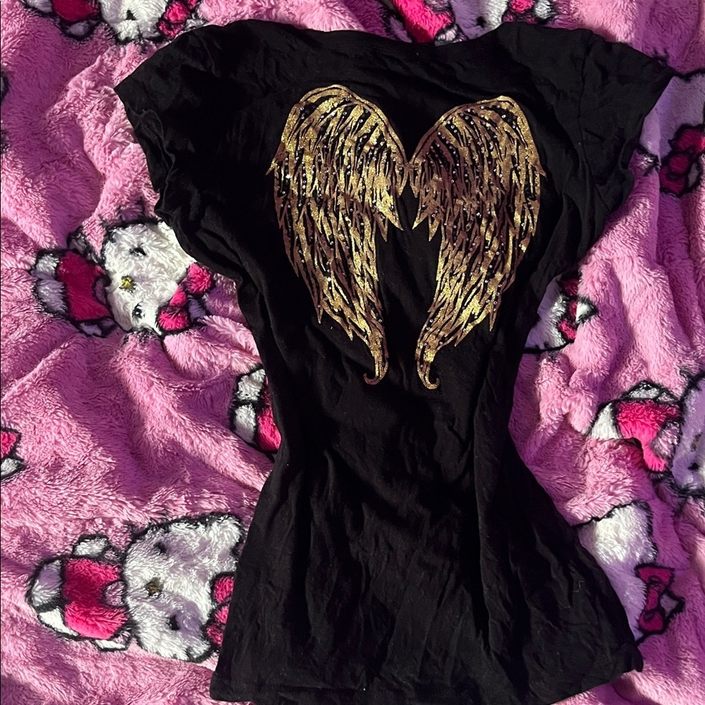 Vintage guess gold wing rhinestone shirt! size s/m